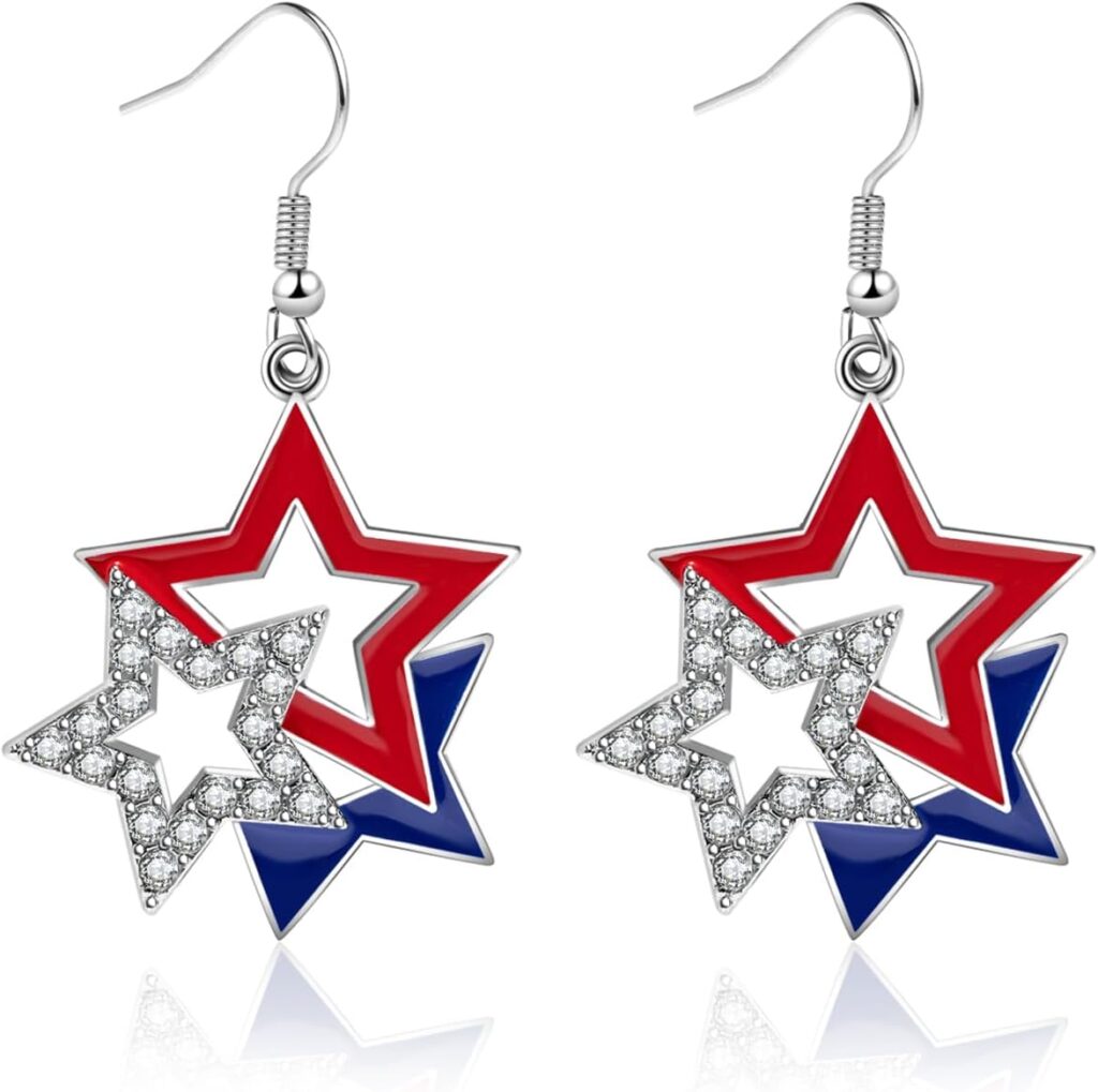 Patriotic American Flag Star Earrings for Independence Day
