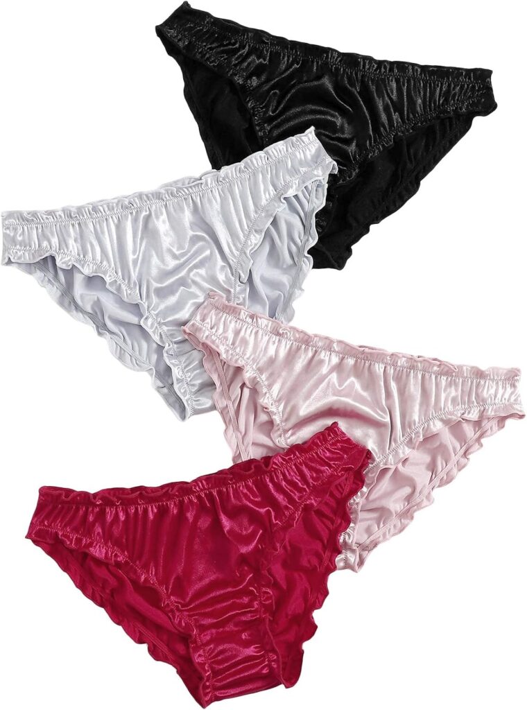 Satin Frill Trim Underwear Briefs for Women, 4-Pack