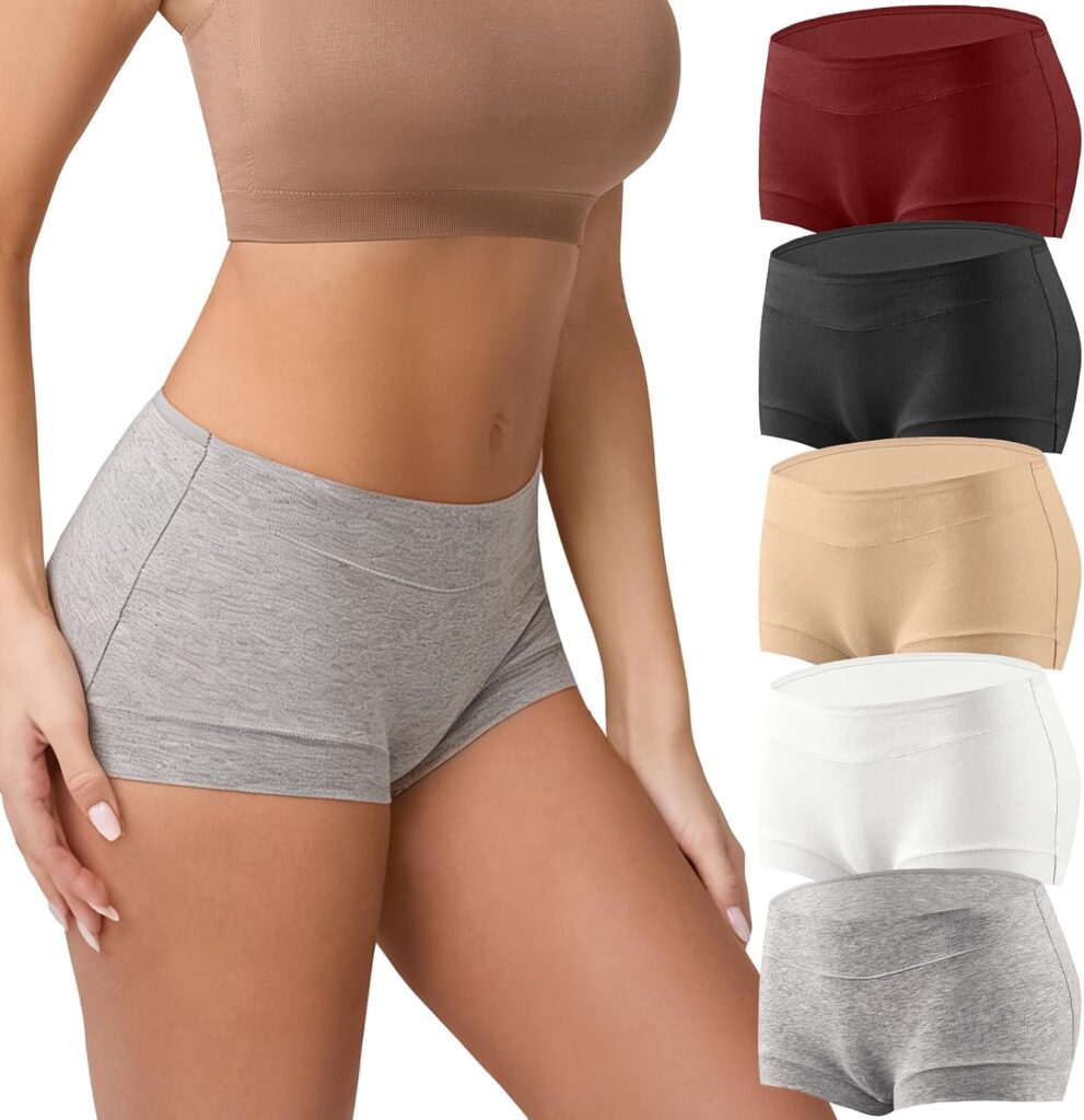 Women’s Cotton Boyshorts 5-Pack – Mid Rise Full Coverage Boxer Briefs