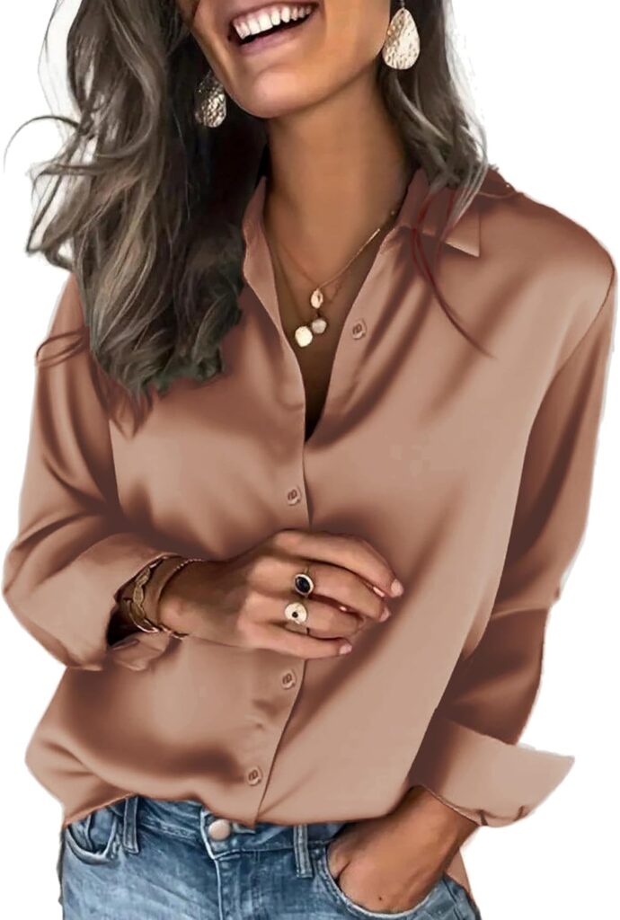 Silk-Like Satin Blouse – Elegant Button-Down for Office & Dates