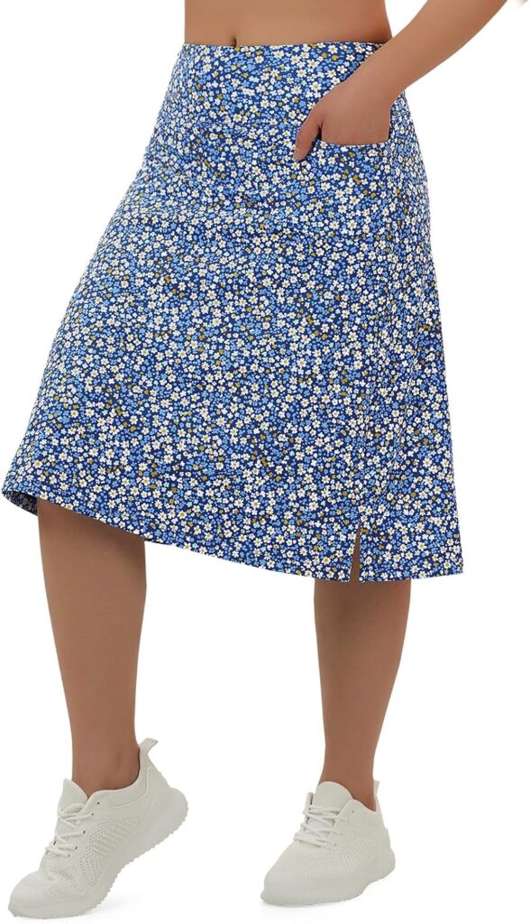 Women’s Midi Skort with Pockets – Modest Knee-Length Skirt Shorts Combo