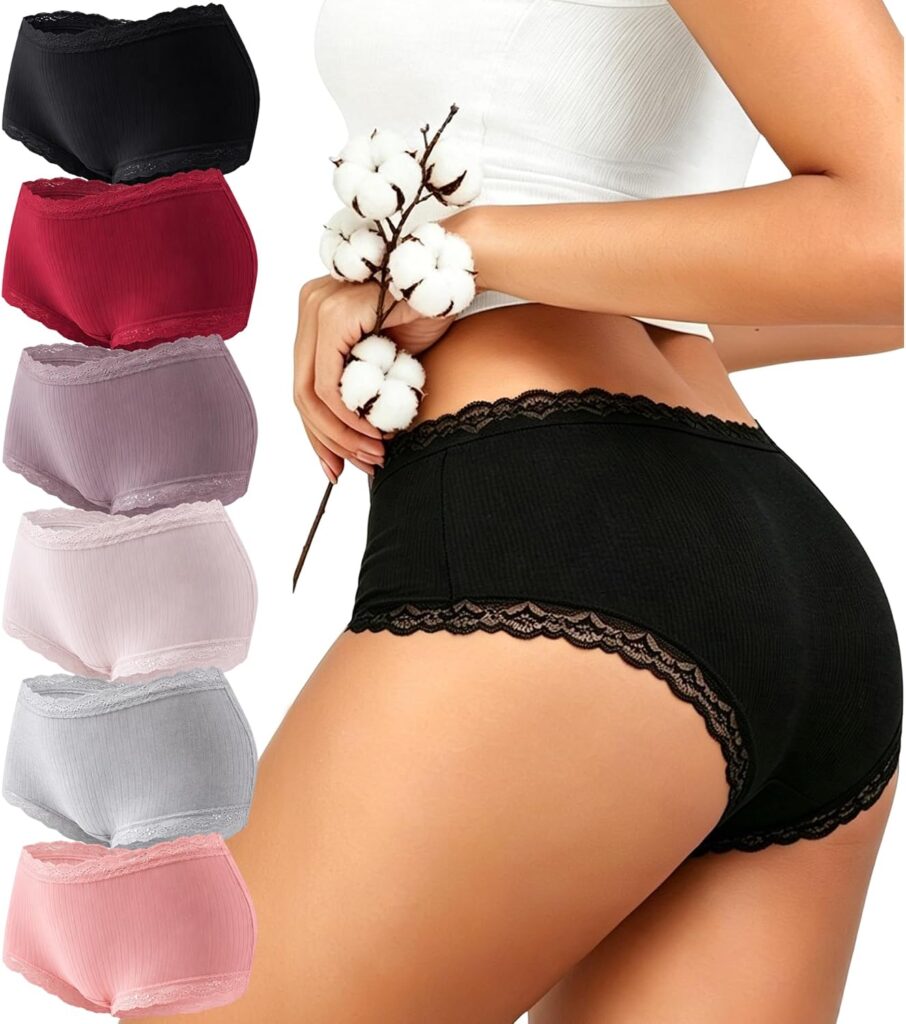Women’s Lace Trim Boy Shorts – Sexy Cotton Underwear for All-Day Comfort