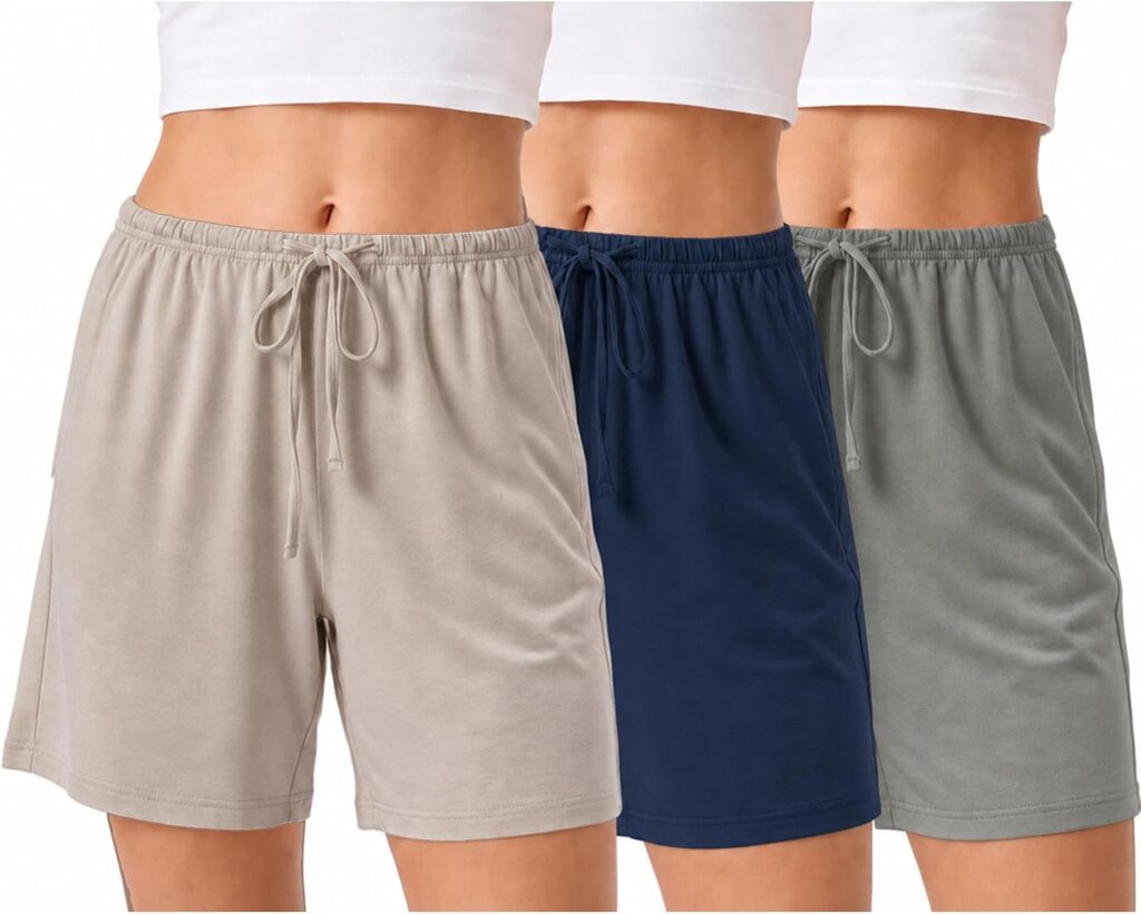 Women’s Breathable Bamboo Pajama Shorts with Pockets, 3 Pack