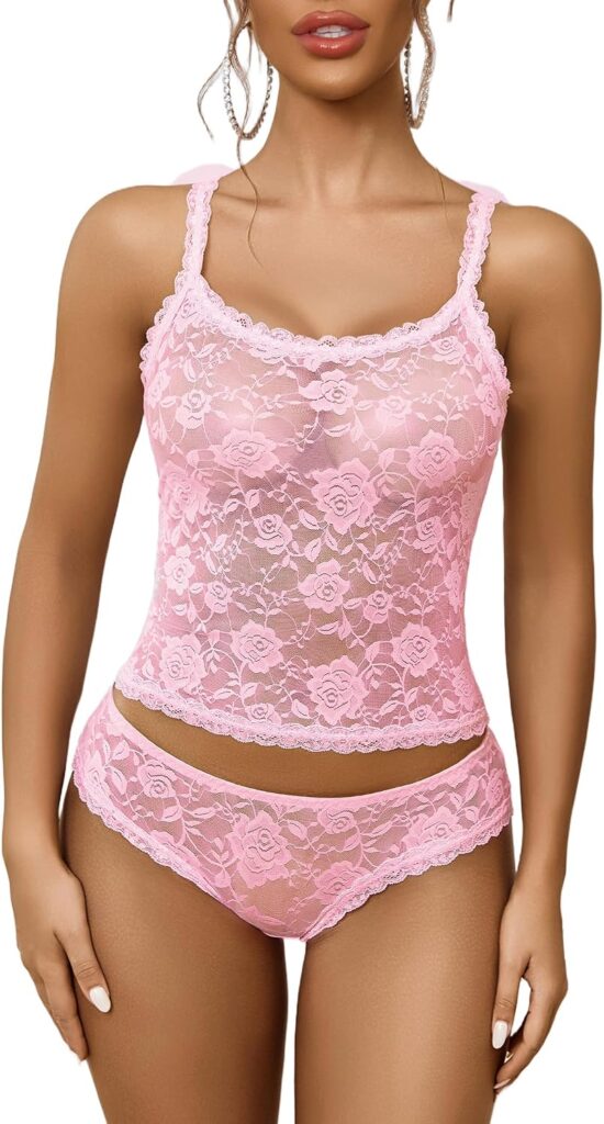 Women’s Floral Lace Lingerie Set with Matching Pajama