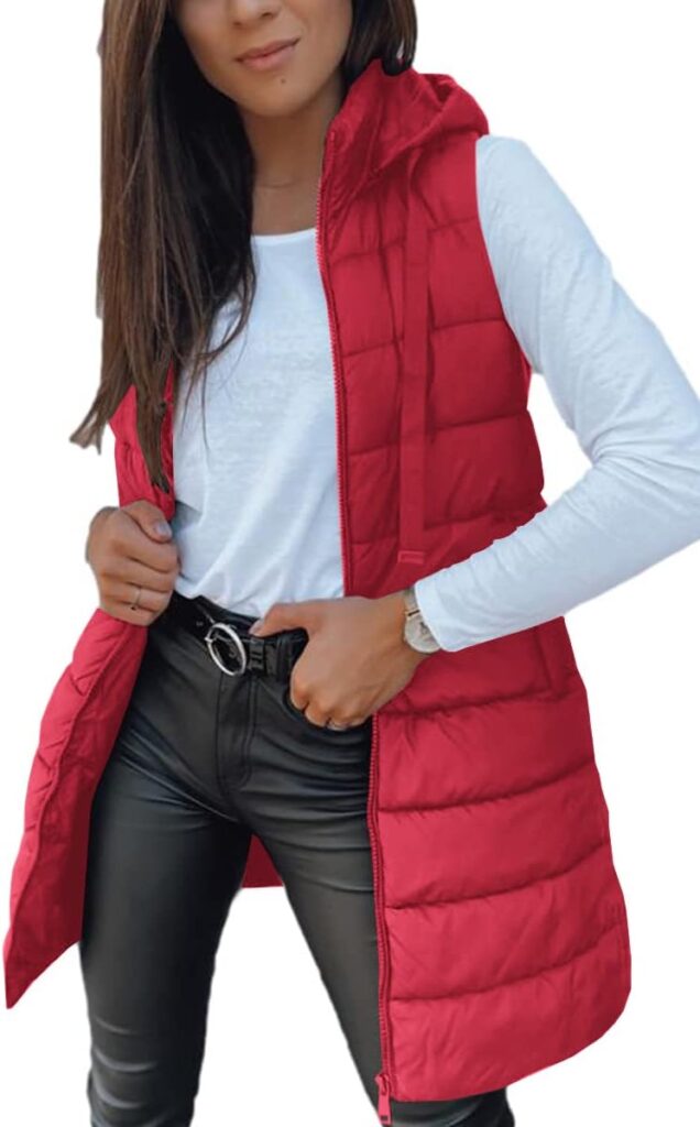 Veatzaer Women’s Long Hooded Puffer Vest – Sleeveless Winter Warmth