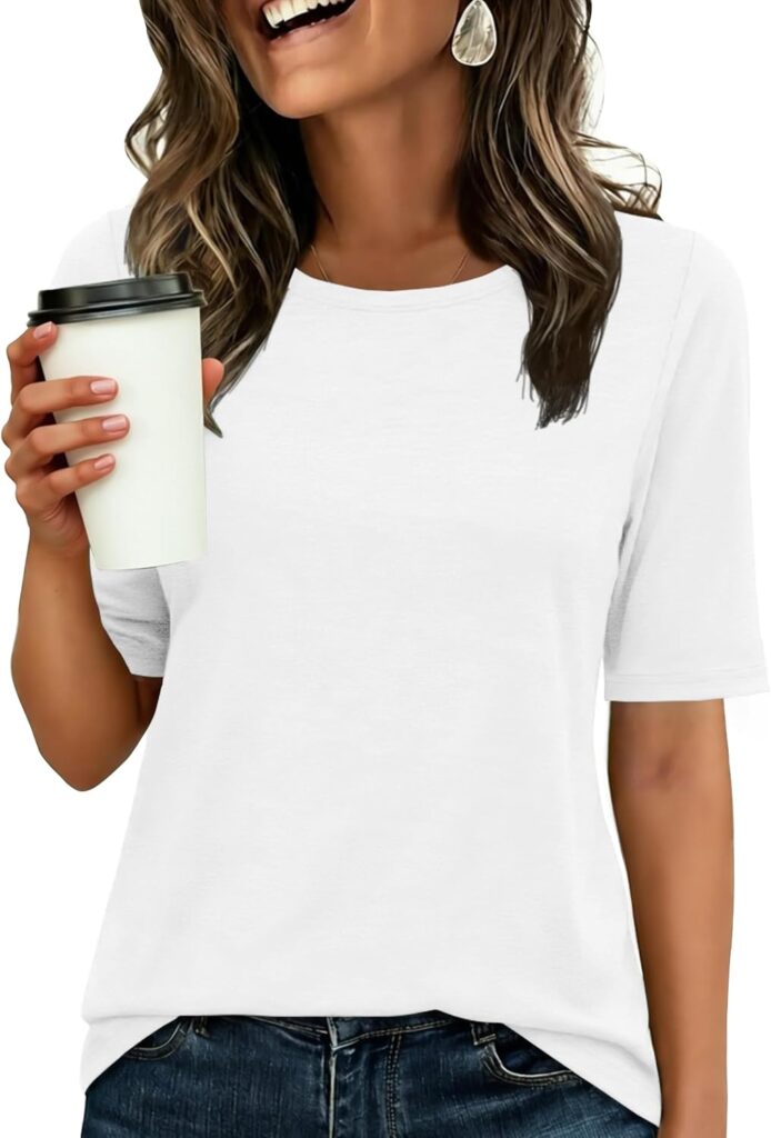 ANRABESS Women’s Half Sleeve Crewneck Top – Soft Basic Fit Everyday Shirt