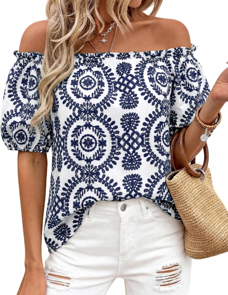 Women’s Off-The-Shoulder Boho Top – Summer Spring Casual Blouse
