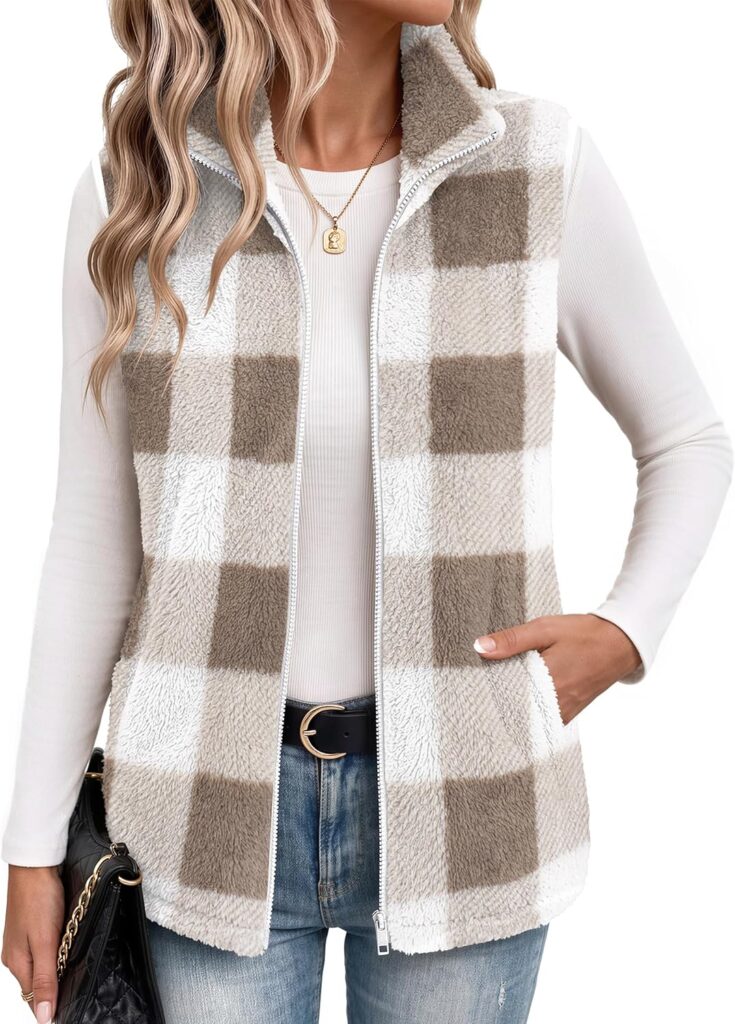 Women’s Sherpa Fleece Zip Vest – Warm Sleeveless Outerwear Layer
