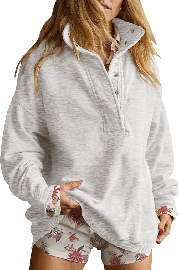 Women’s Oversized Henley Neck Sweatshirt Pullover for Cozy Casual Wear