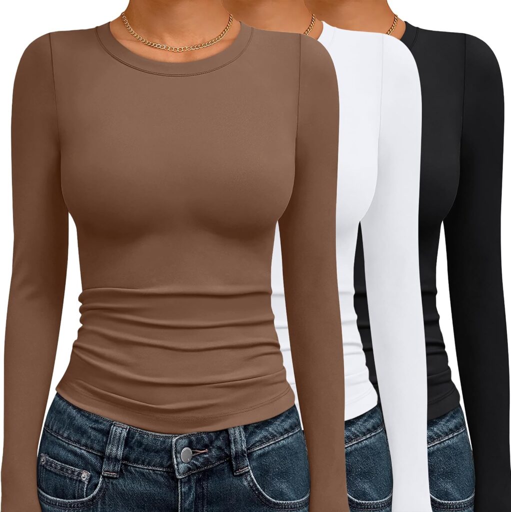3-Pack Women’s Long Sleeve Underscrub Shirts for Layering, Basic Tees