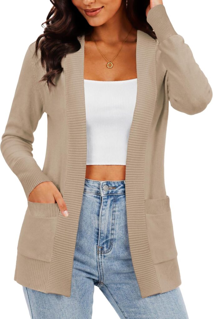 Women’s Open Front Cardigan Sweater with Pockets – Cozy Lightweight Layer