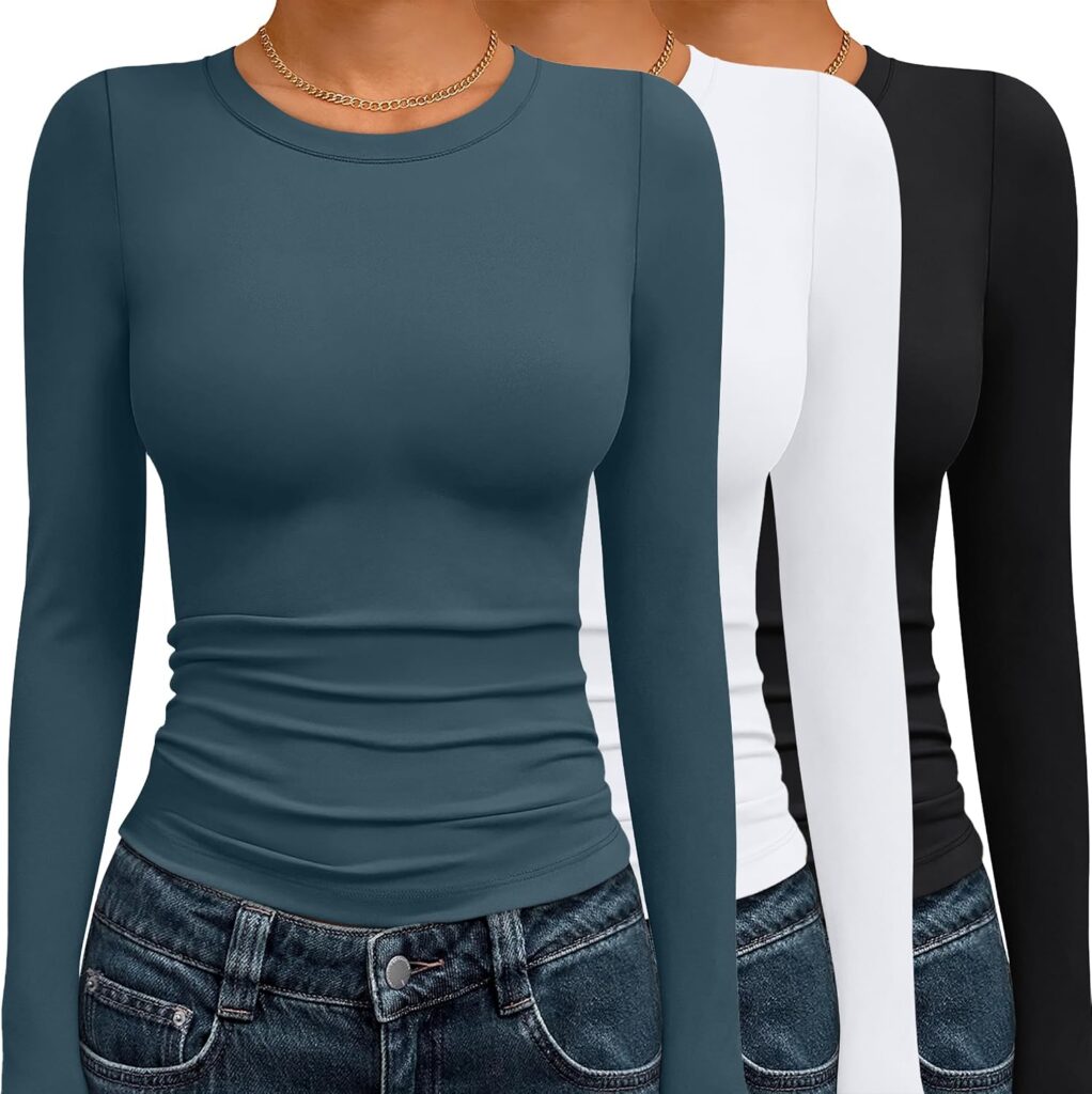 AUTOMET 3-Pack Women’s Long Sleeve Basic Shirts for Layering