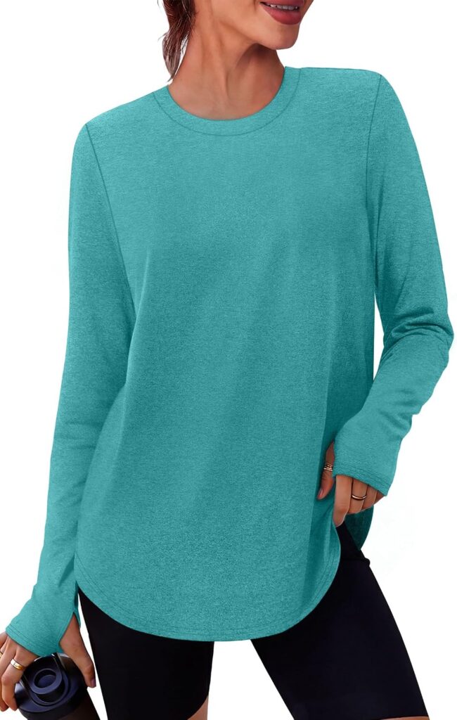 Women’s Crewneck Long Sleeve Workout Top for Gym & Running