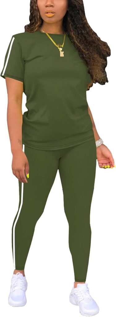 Women’s 2 Piece Striped Sweatsuit Set for Summer Workouts & Everyday Wear