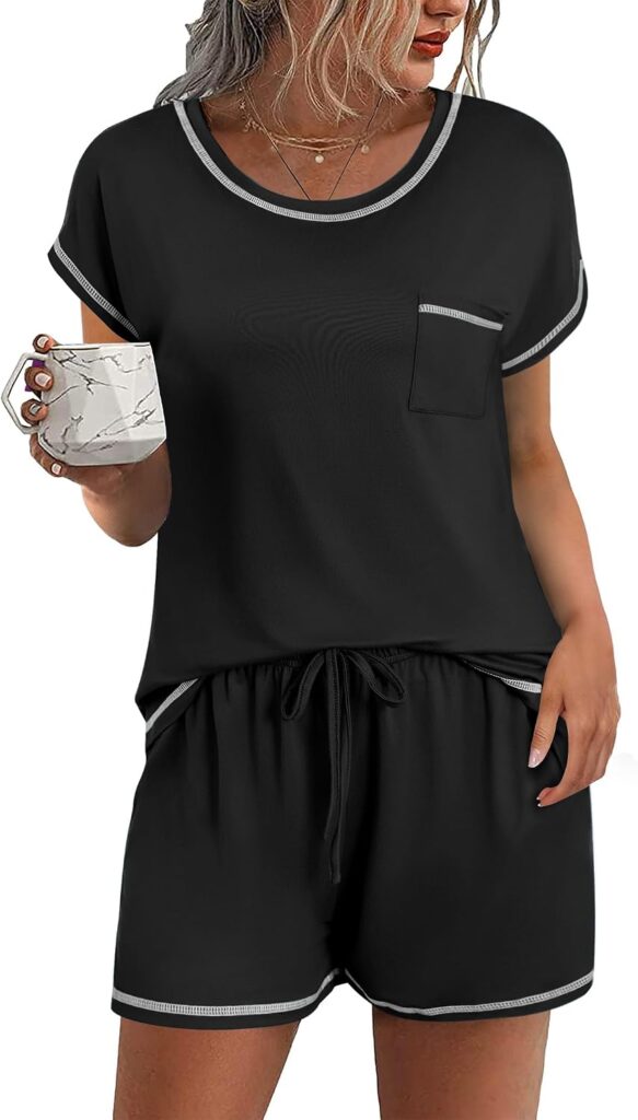 Ekouaer Women’s 2-Piece Pajama Set with Short Sleeve Top for Comfortable Sleep