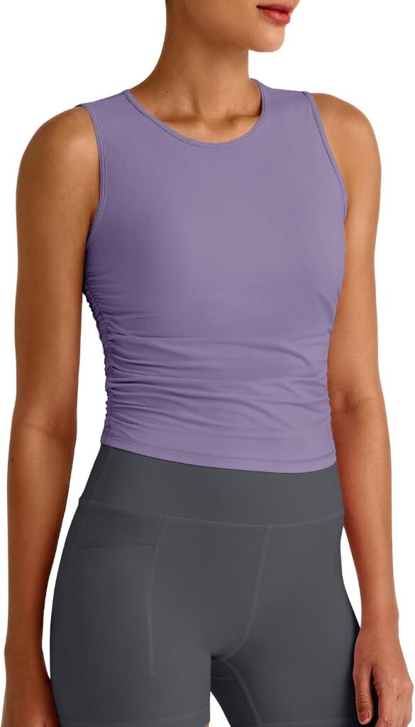 G4Free Women’s Side Ruched Workout Tank Top – Flattering Athletic Fit