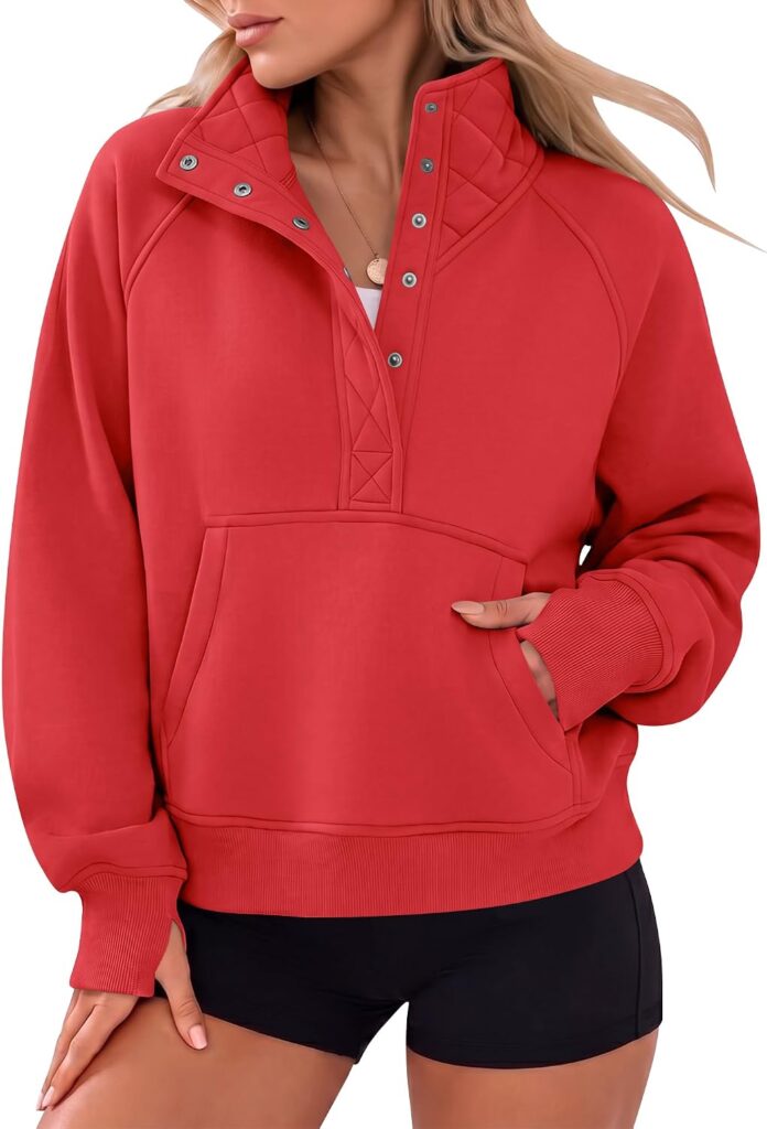Gacaky Women’s Oversized Henley Sweatshirt – Cozy Pullover Top for Everyday Wear