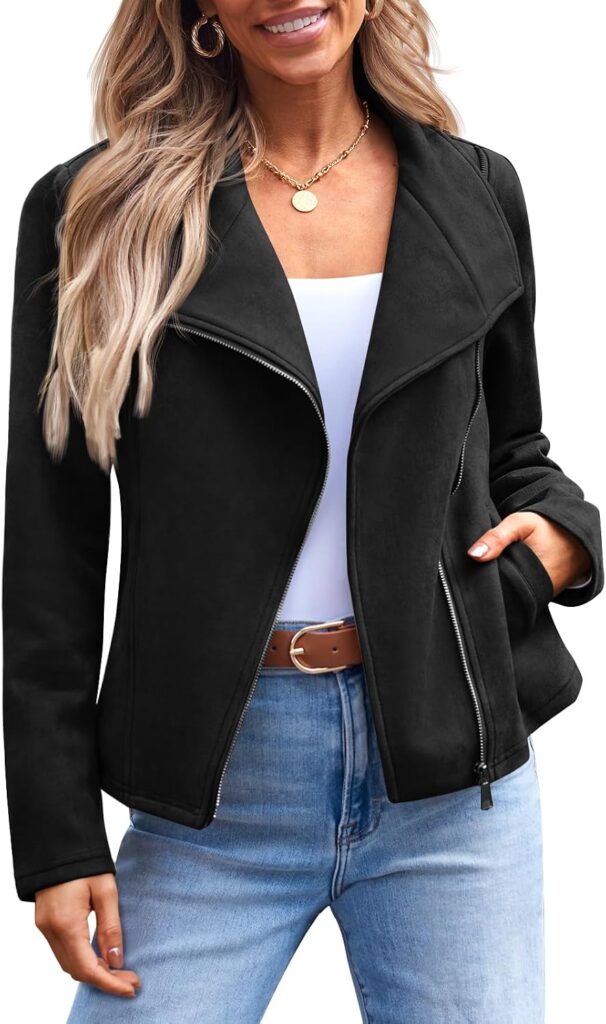 AUTOMET Women’s Faux Suede Leather Jacket – Lightweight Fall Outerwear